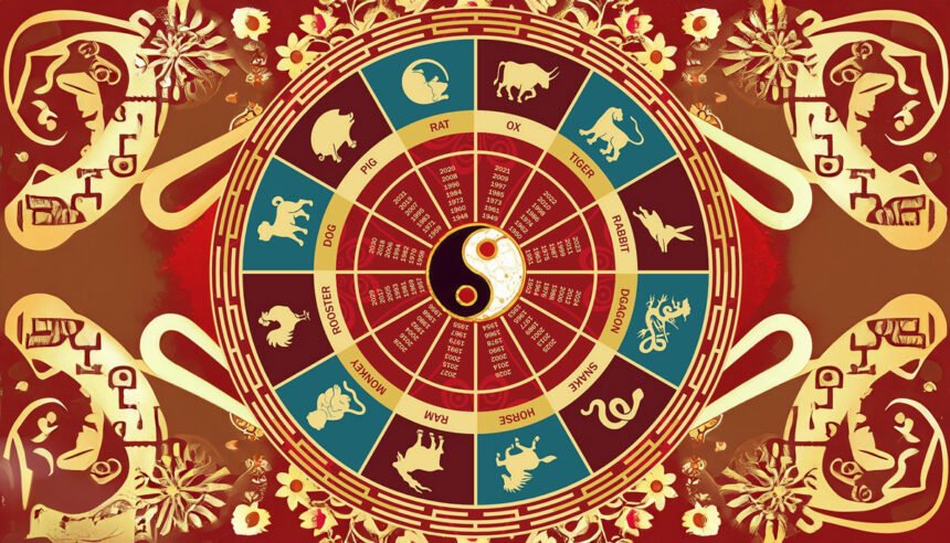 The Chinese Zodiac Wheel showcasing 12 animal signs and their years